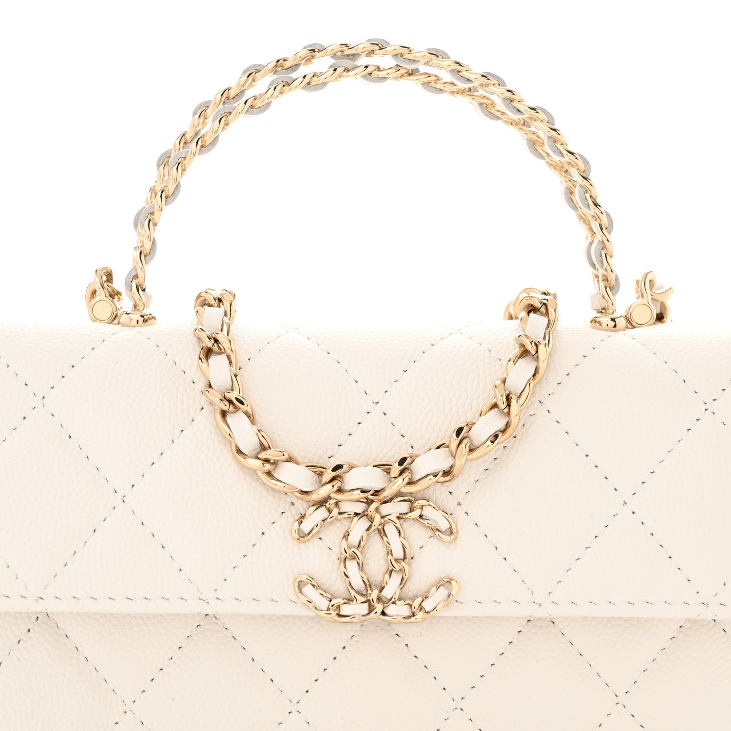 Chanel Caviar Quilted Chain Match Top Handle Phone Holder With Chain White 8 of 12