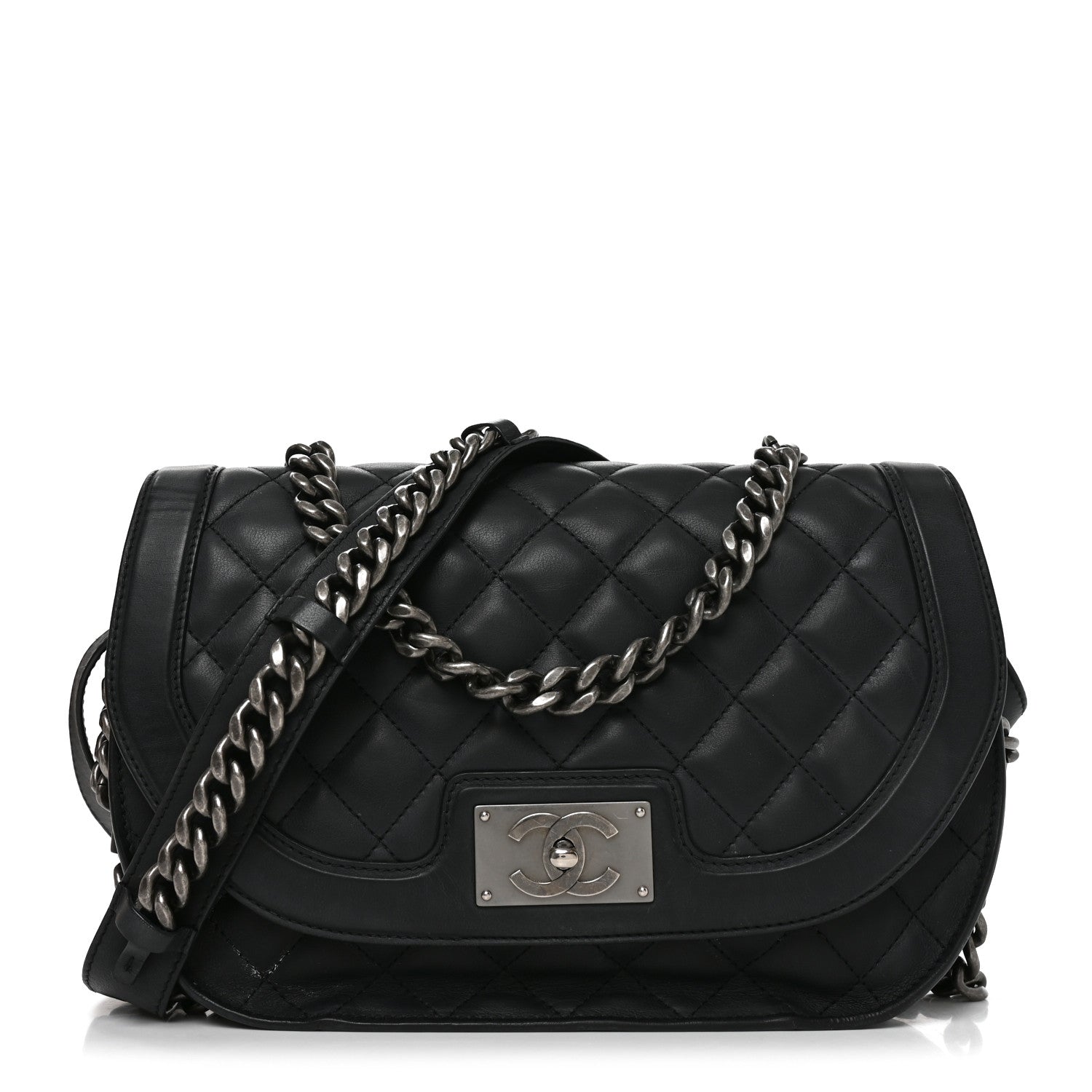 Chanel Calfskin Quilted Medium Double Chained Messenger Flap  Black 1 of 10