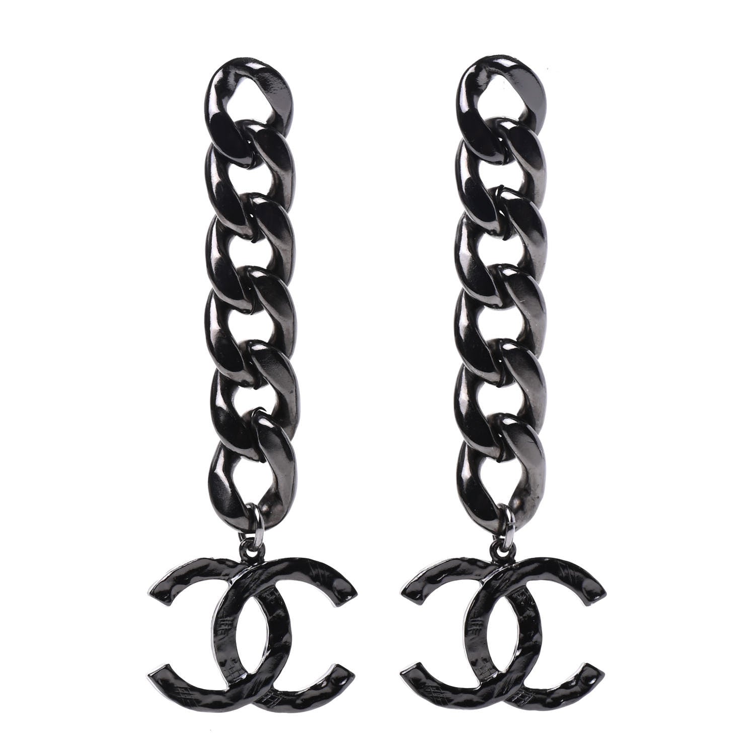 Chanel Metal CC Pick Drop Earrings Ruthenium 1 of 5