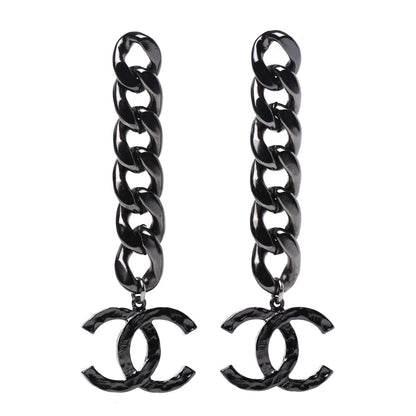 Chanel Metal CC Pick Drop Earrings Ruthenium 1 of 5