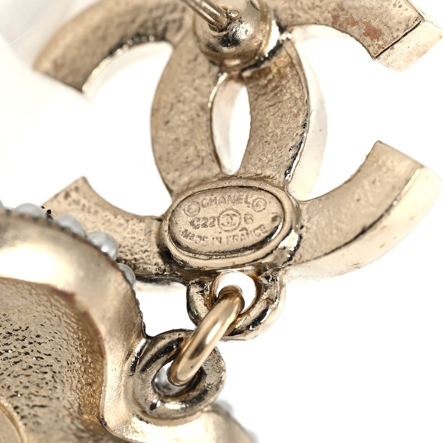 Chanel Pearl Crystal CC Heart Drop Earrings Gold Black White 4 of 5