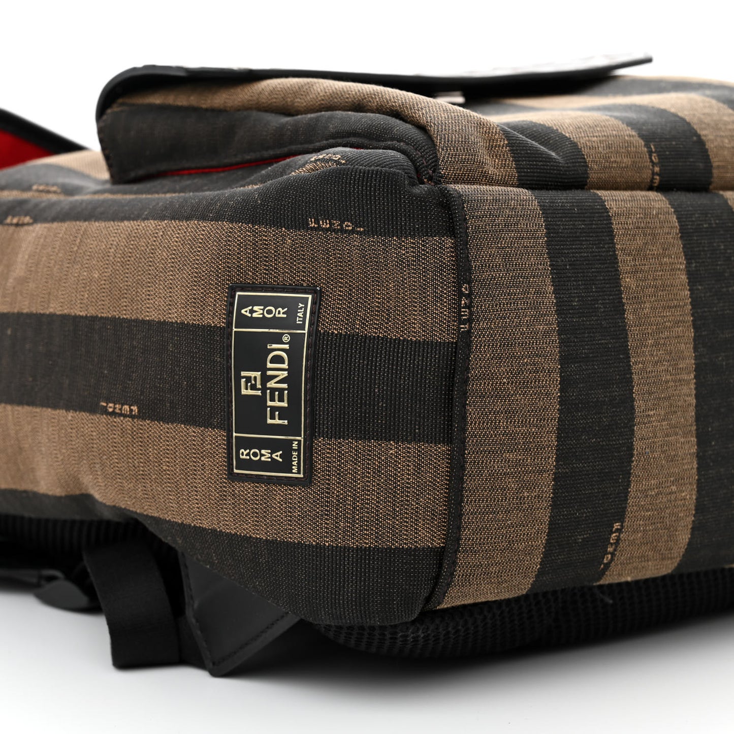 Fabric Jacquard Cuoio Romano Vitello Pequin Bi-Color FF 1974 Embossed Backpack Tobacco Moro Rosso Malboro Maya Black