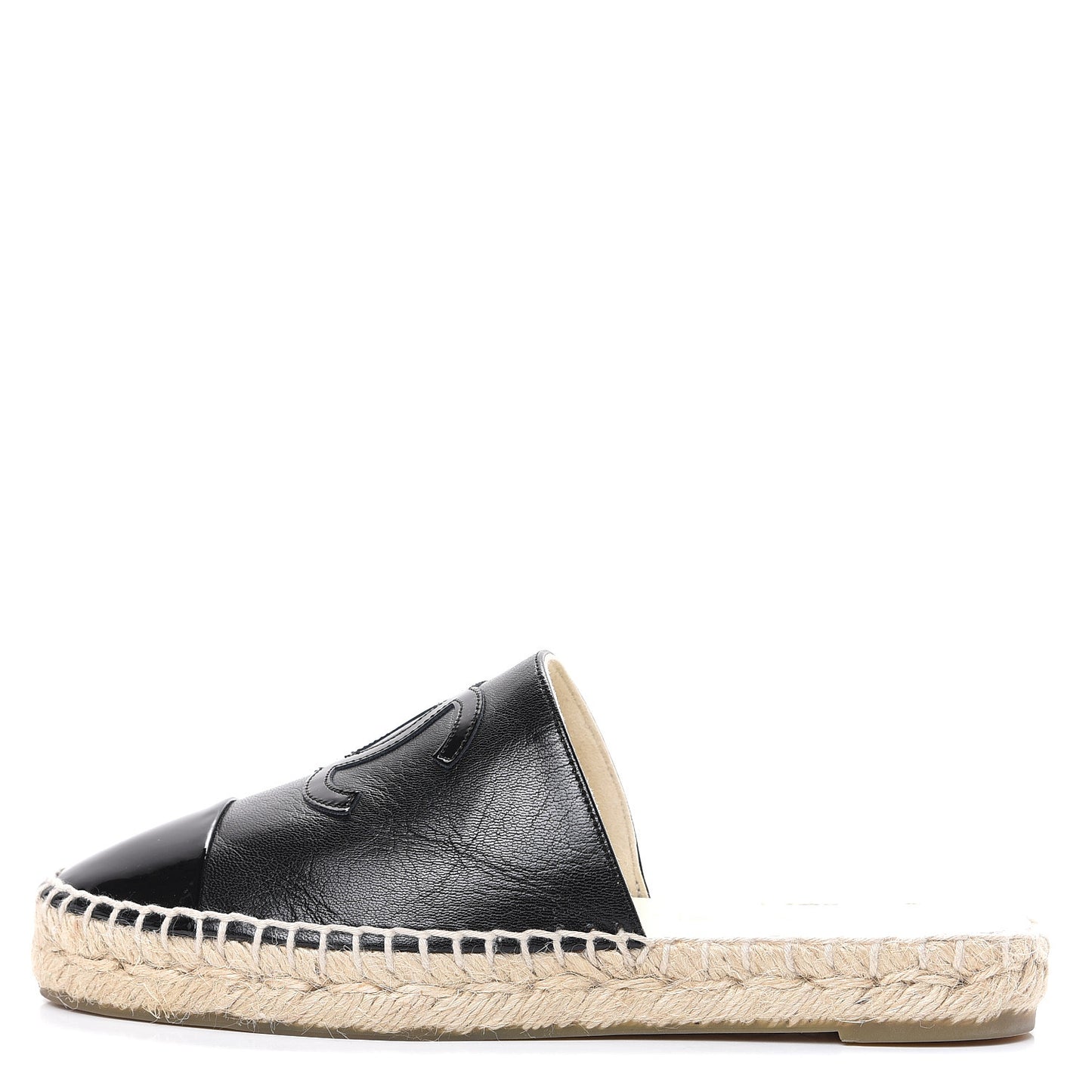 Iridescent Goatskin Patent CC Espadrille Mules 35 Black
