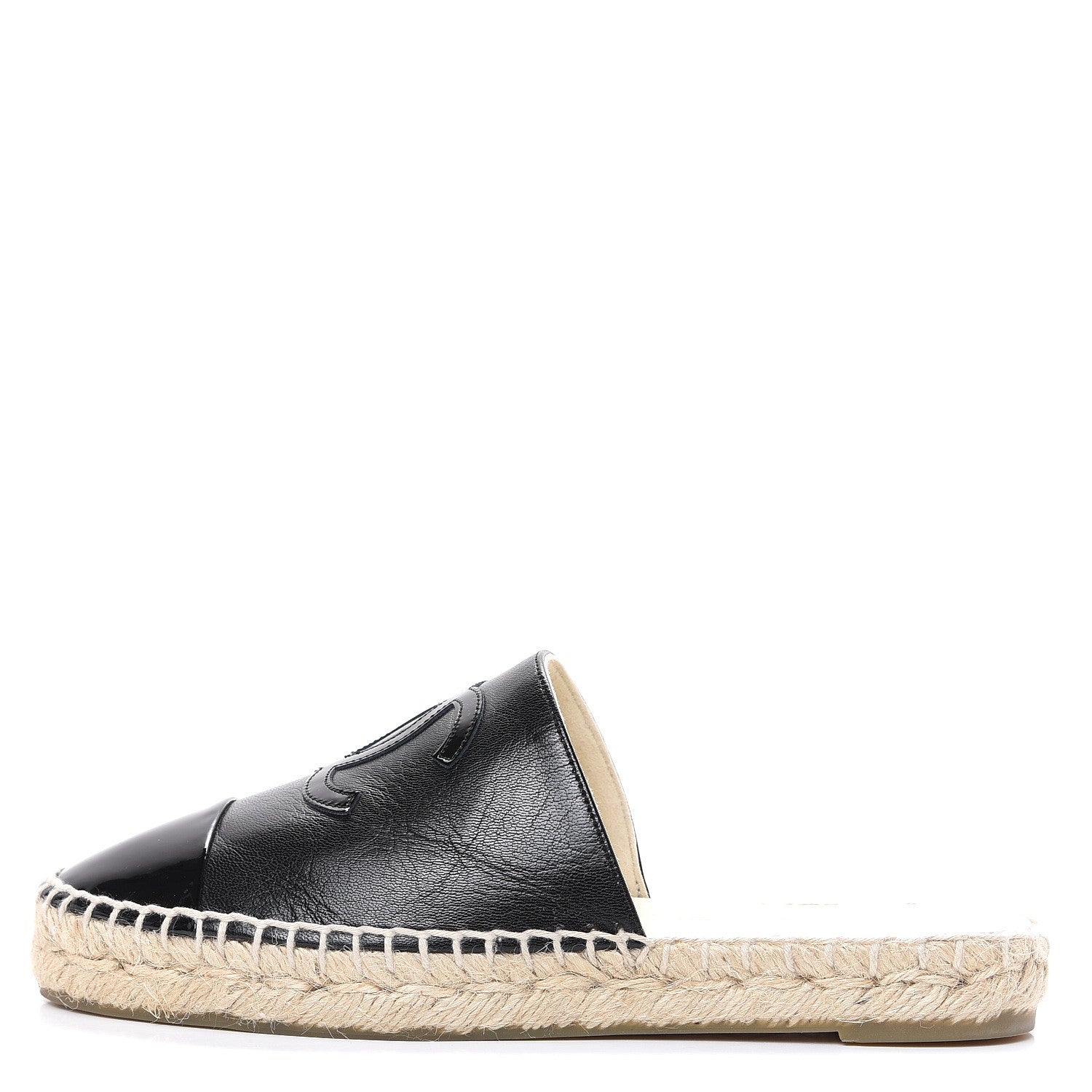 Chanel Iridescent Goatskin Patent CC Espadrille Mules 35 Black 1 of 10