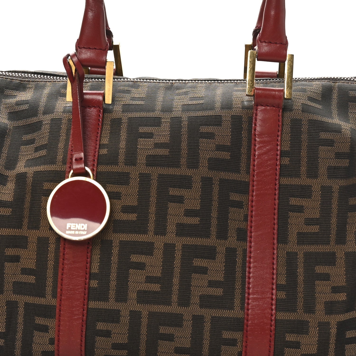 Fendi Zucca Calfskin Medium Convertible Boston Satchel Tobacco Granada 8 of 10