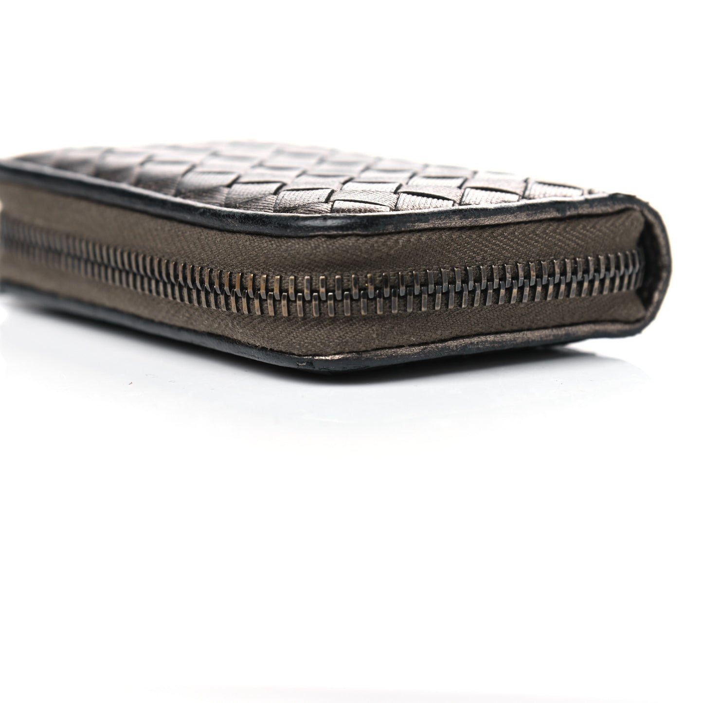 Metallic Grosgrain Intrecciato Zip Around Wallet Dark Silver