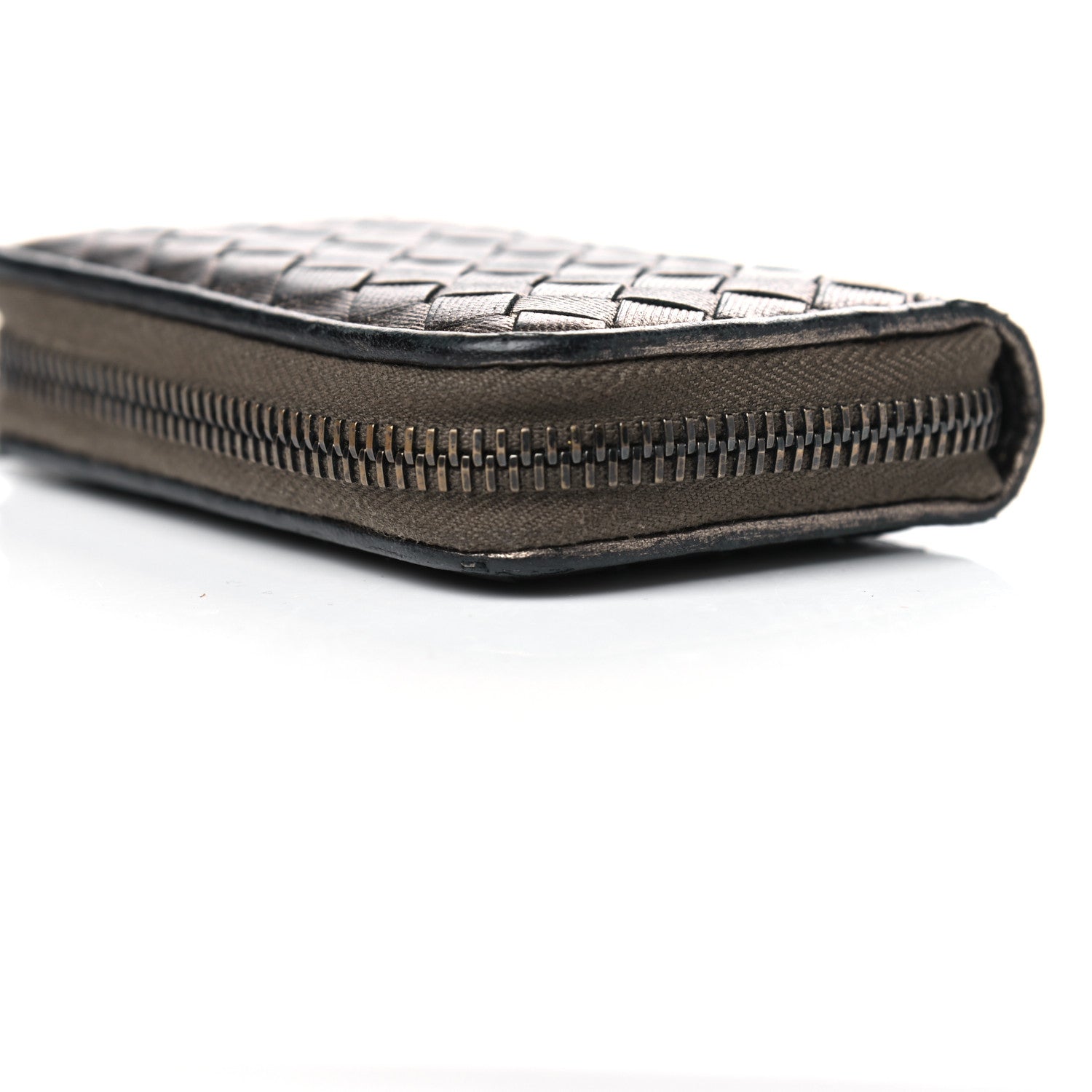 Bottega Veneta Metallic Grosgrain Intrecciato Zip Around Wallet Dark Silver 8 of 8