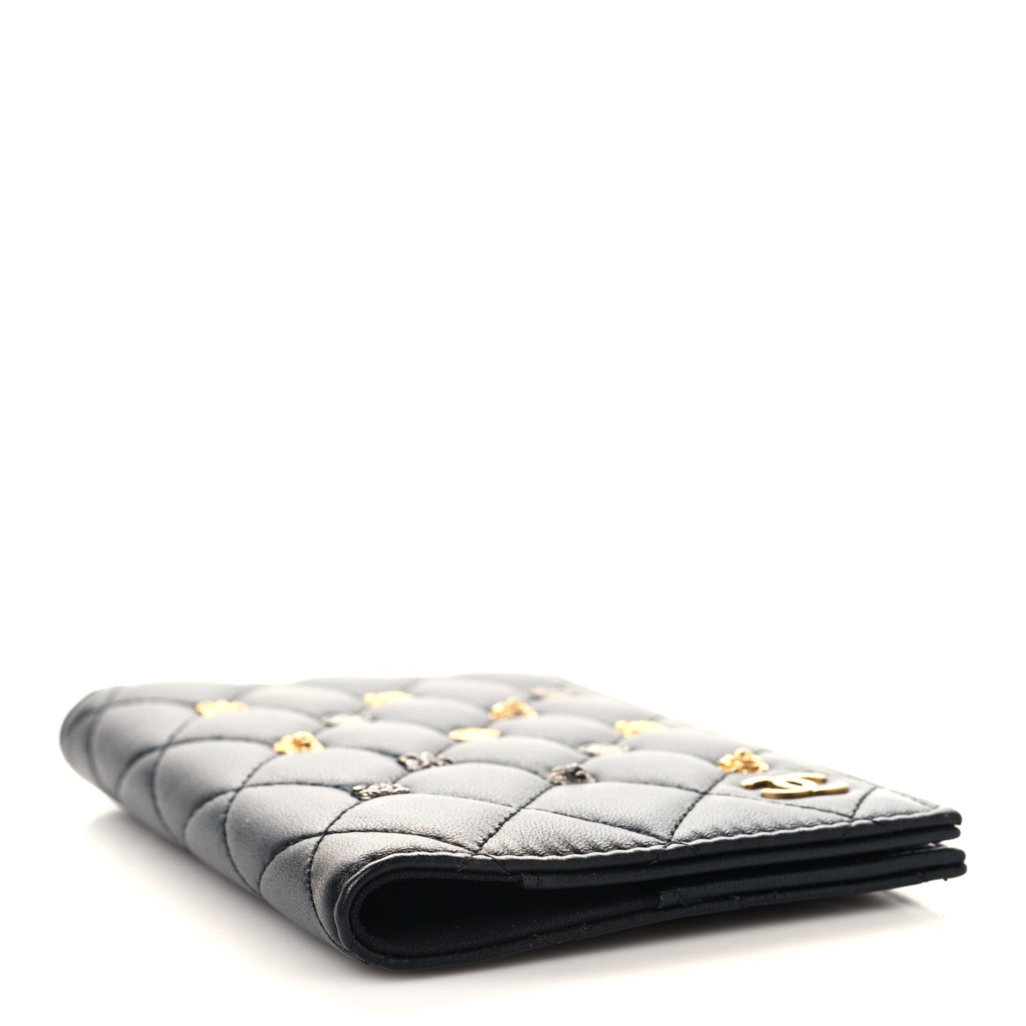 Lambskin Quilted Lucky Charms Passport Holder Black