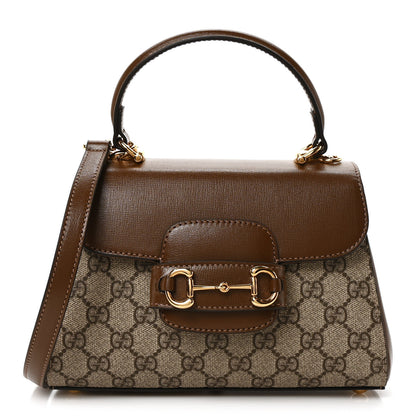 Gucci GG Supreme Monogram Azalea Calfskin Mini Horsebit 1955 Top Handle Flap Bag Beige Ebony Brown Sugar 1 of 10