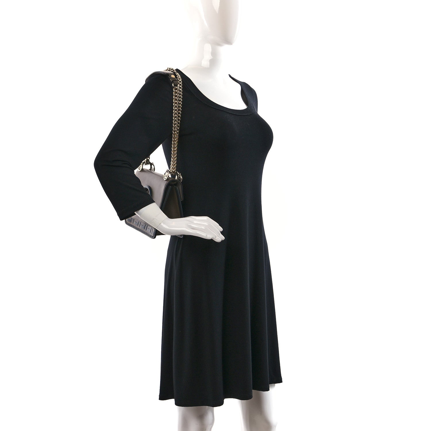 Fendi Vitello Century F is Fendi Bi-Color FF 1974 Embossed Small Kan I Shoulder Bag Maya Black 2 of 13