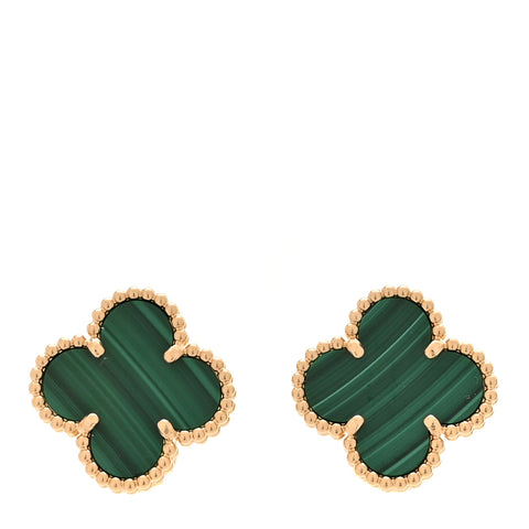 18K Yellow Gold Malachite Vintage Alhambra Earrings