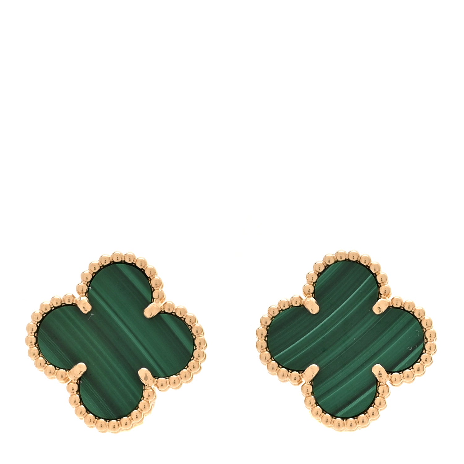 Van Cleef & Arpels 18K Yellow Gold Malachite Vintage Alhambra Earrings 1 of 6