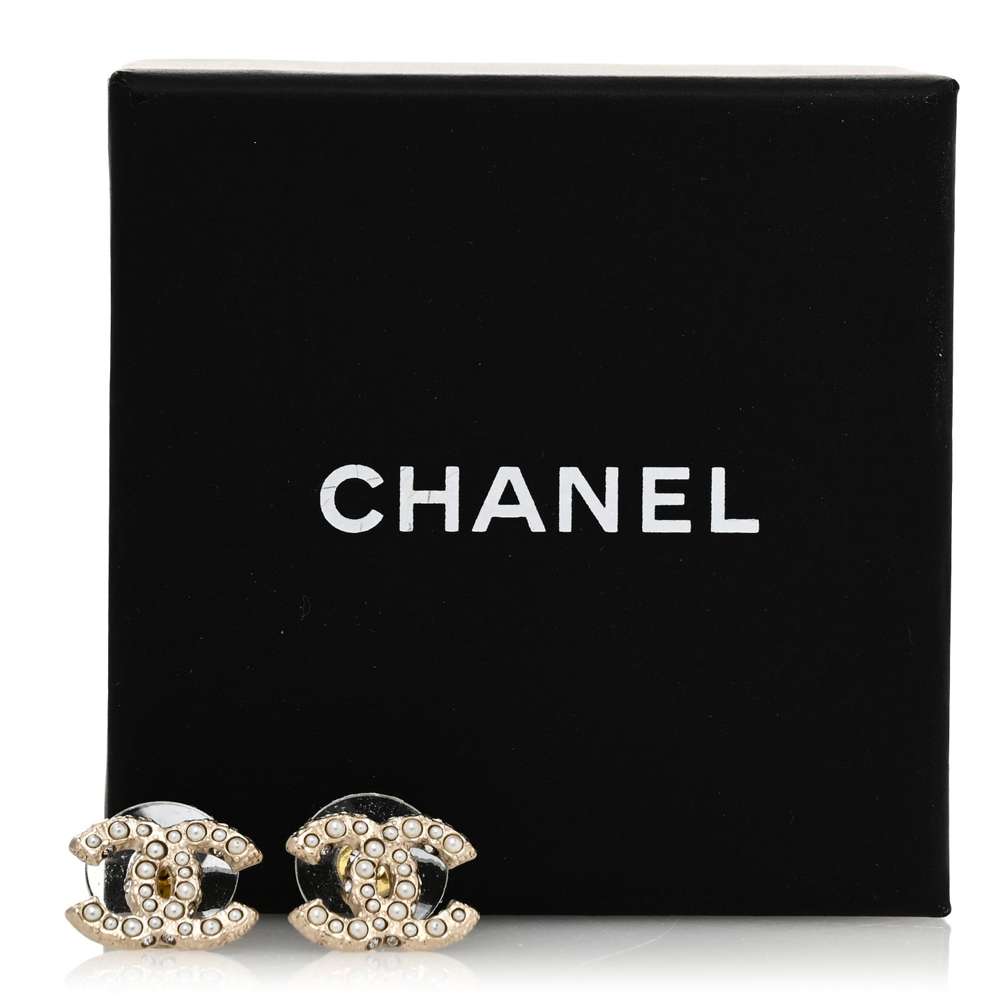 Pearl Crystal CC Earrings Light Gold
