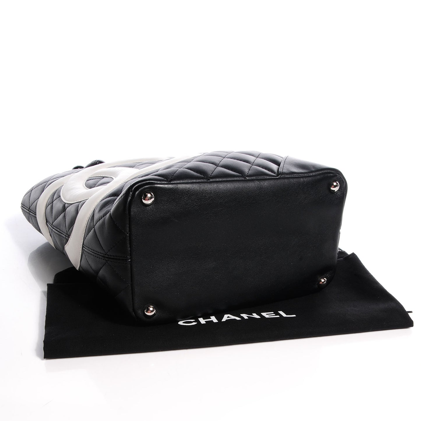 Calfskin Quilted Medium Cambon Tote Black White