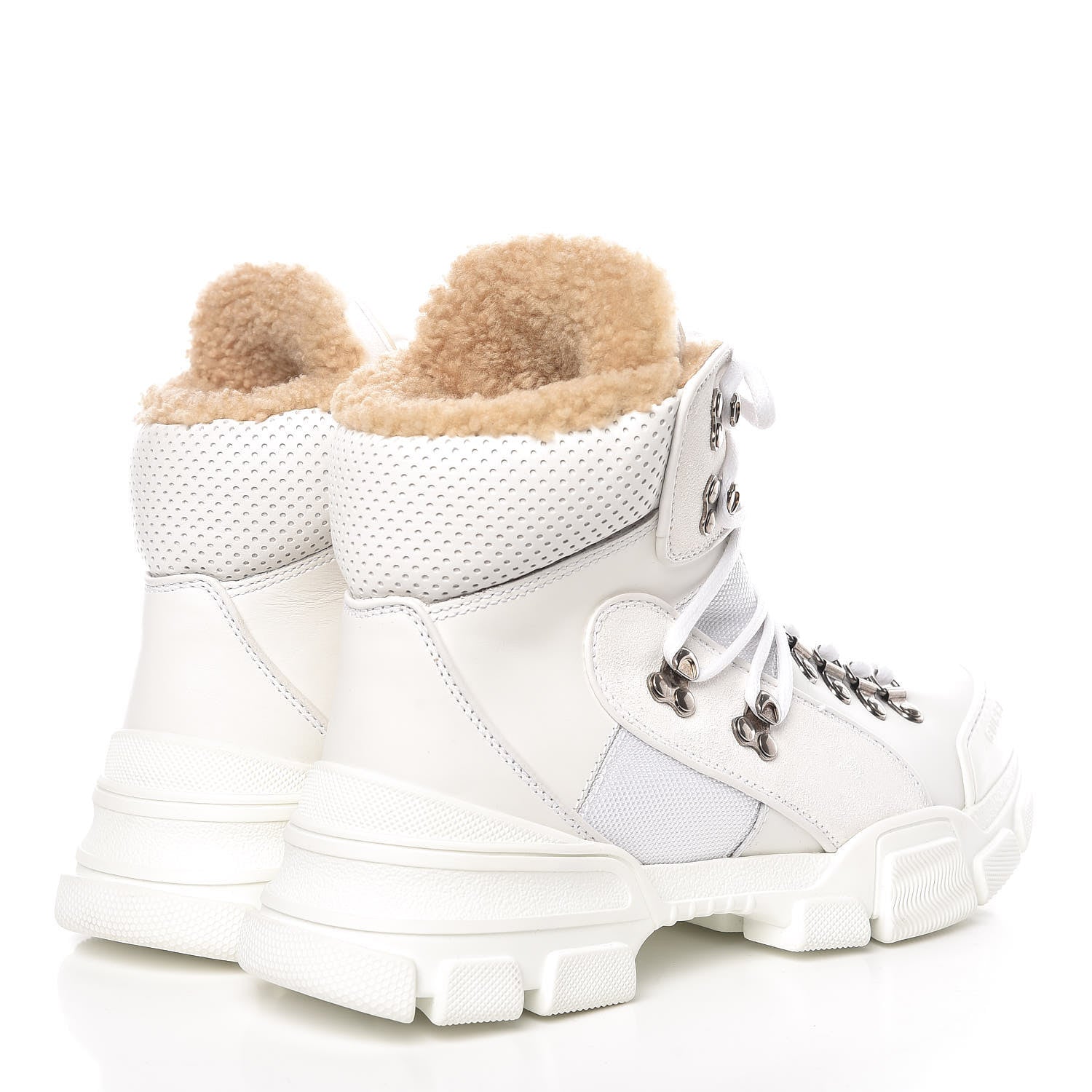 Gucci X SEGA Calfskin Suede Shearling Technical Canvas Womens Flashtrek High-Top Sneakers 39.5 Great White 4 of 7