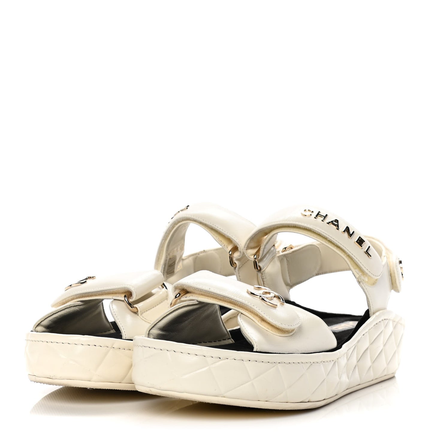 Shiny Calfskin Logo Platform Sandals 39 Ivory