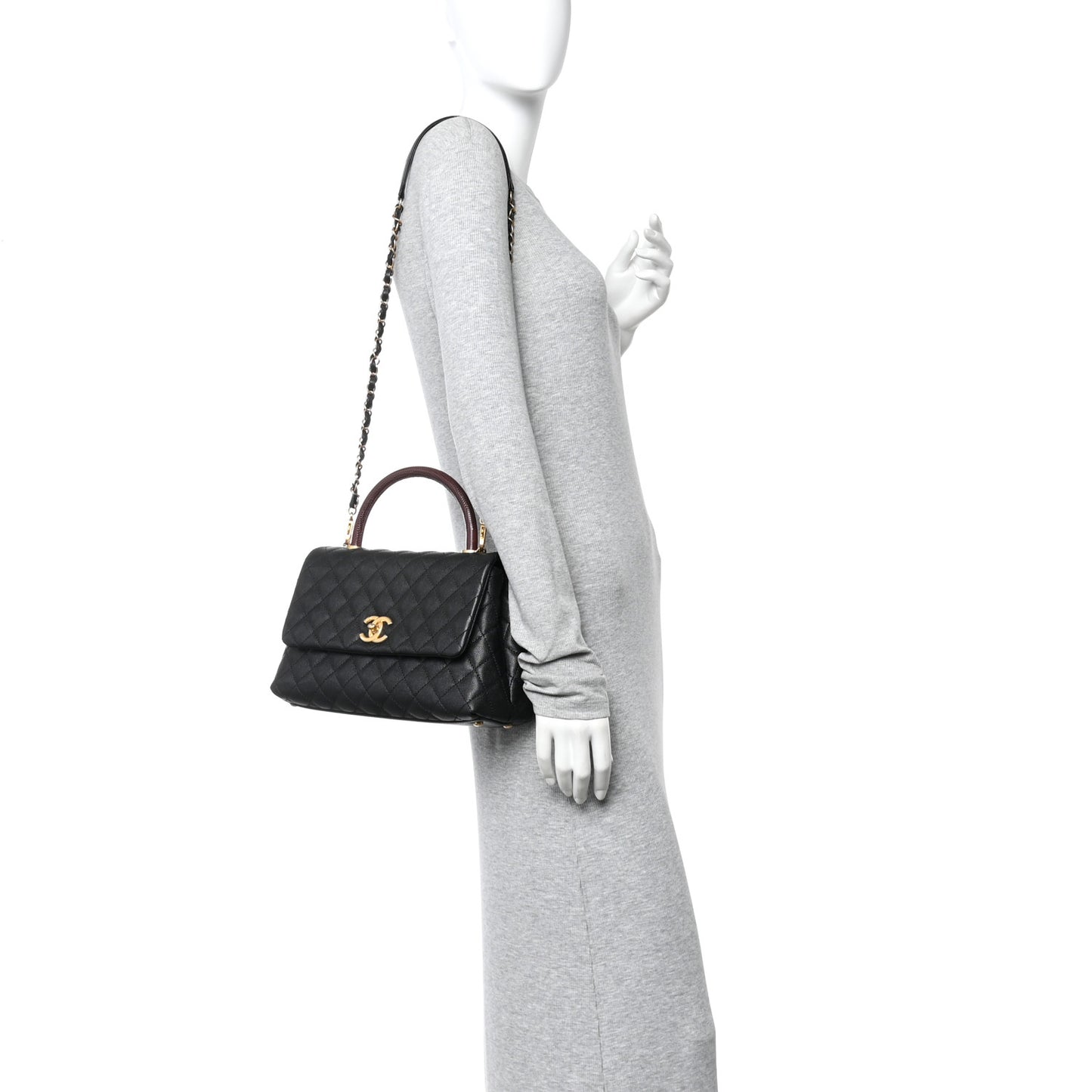 Caviar Lizard Quilted Small Coco Handle Flap Black