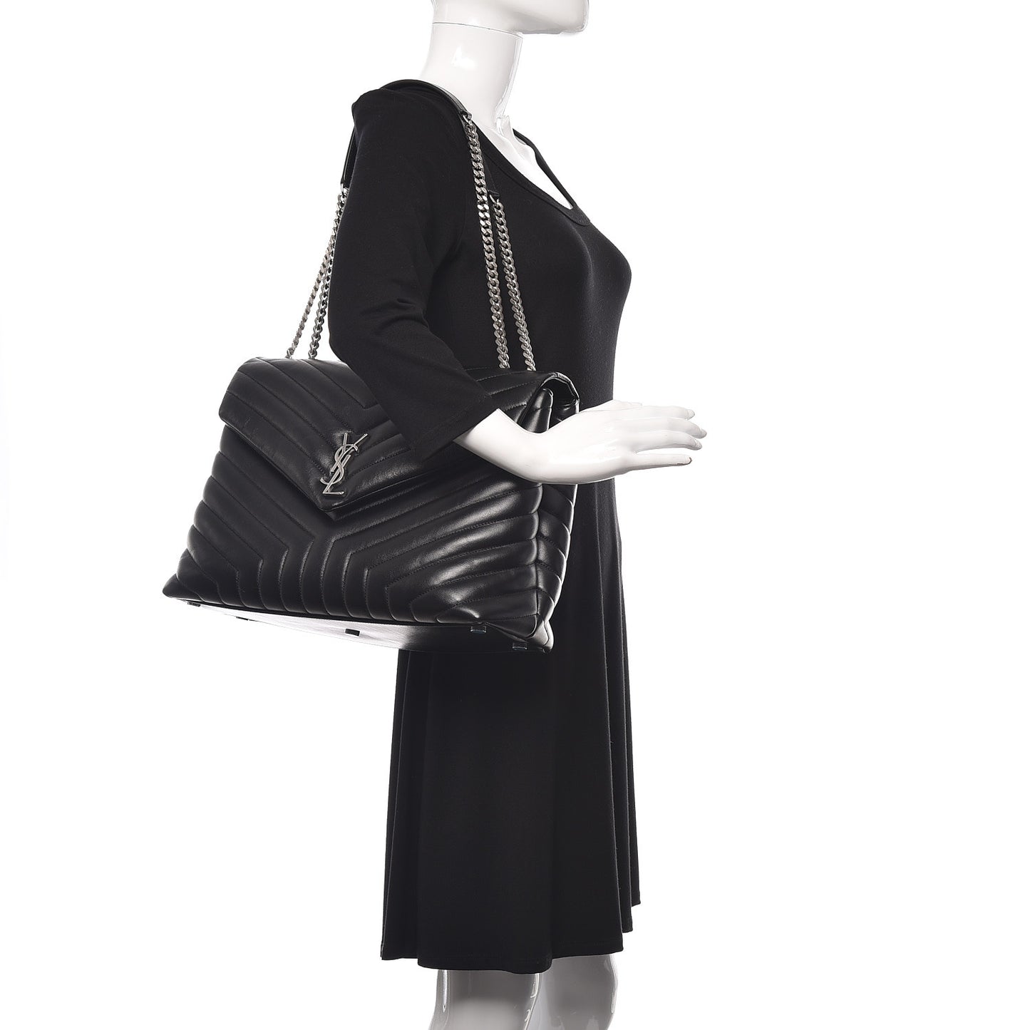 Calfskin Y Quilted Monogram Large Loulou Chain Satchel Black