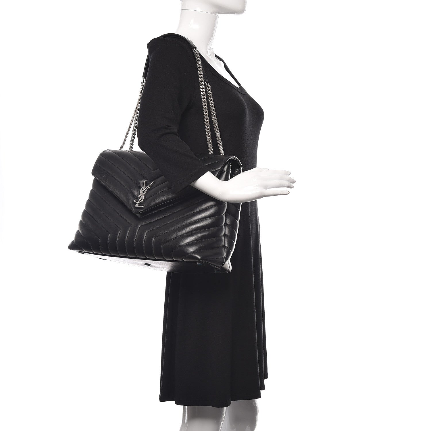 Saint Laurent Calfskin Y Quilted Monogram Large Loulou Chain Satchel Black 2 of 10