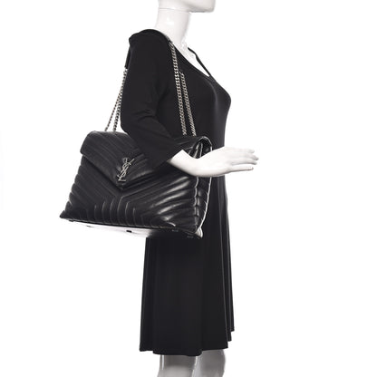 Saint Laurent Calfskin Y Quilted Monogram Large Loulou Chain Satchel Black 2 of 10