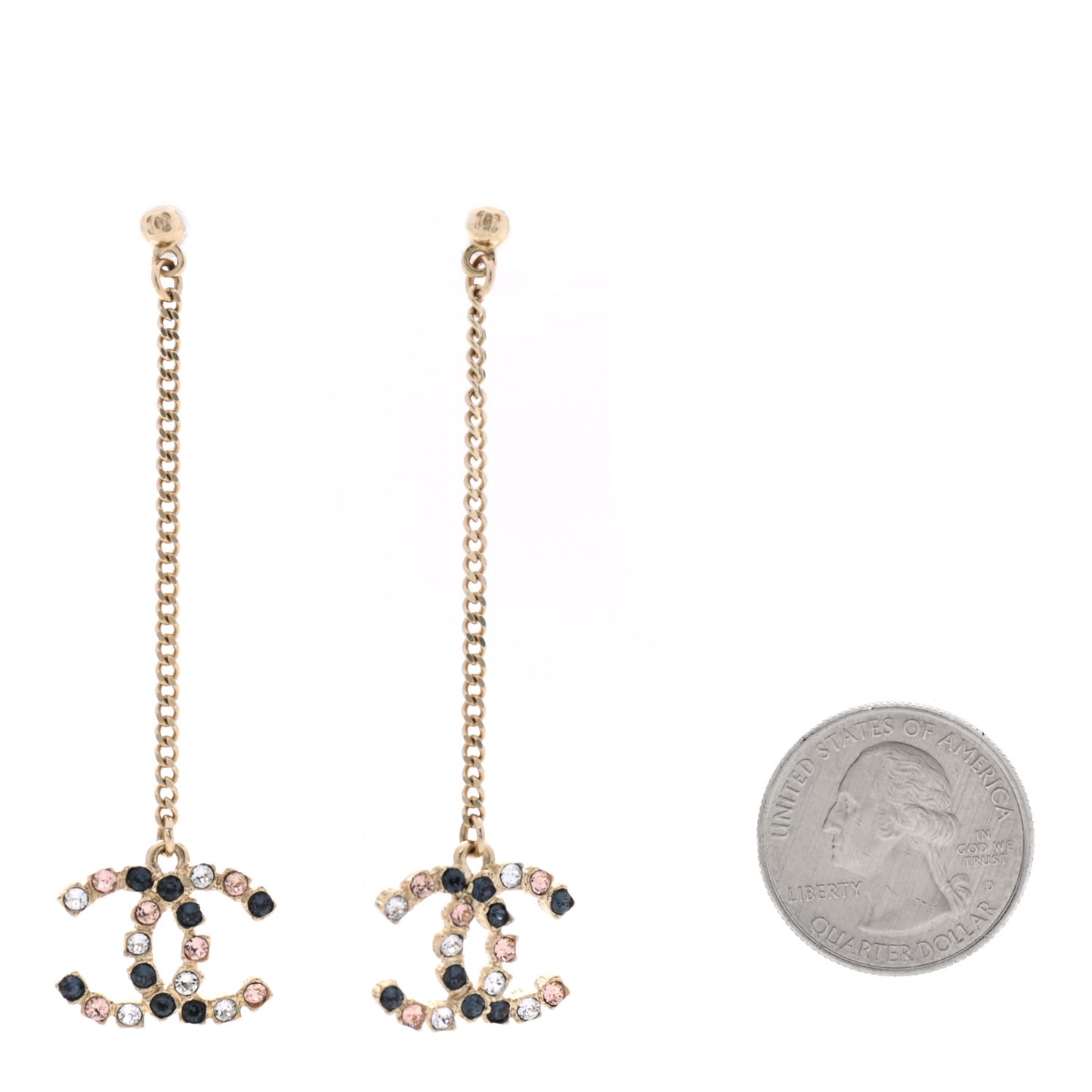 Crystal CC Drop Earrings Pink Grey Gold