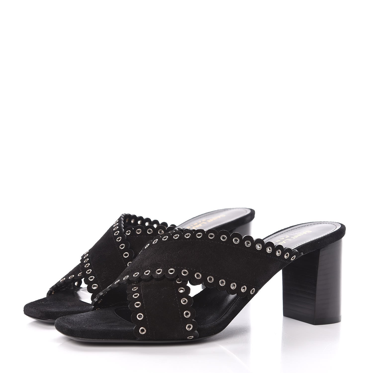 Saint Laurent Suede Eyelet LouLou 70 Mules 38 Black 3 of 9