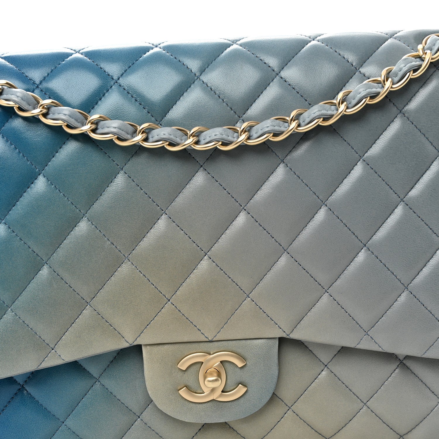 Chanel Lambskin Degrade Quilted Maxi Single Flap Light Blue 8 of 11