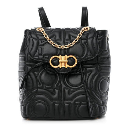 Salvatore Ferragamo Calfskin Quilted Gancini Backpack Black 1 of 10
