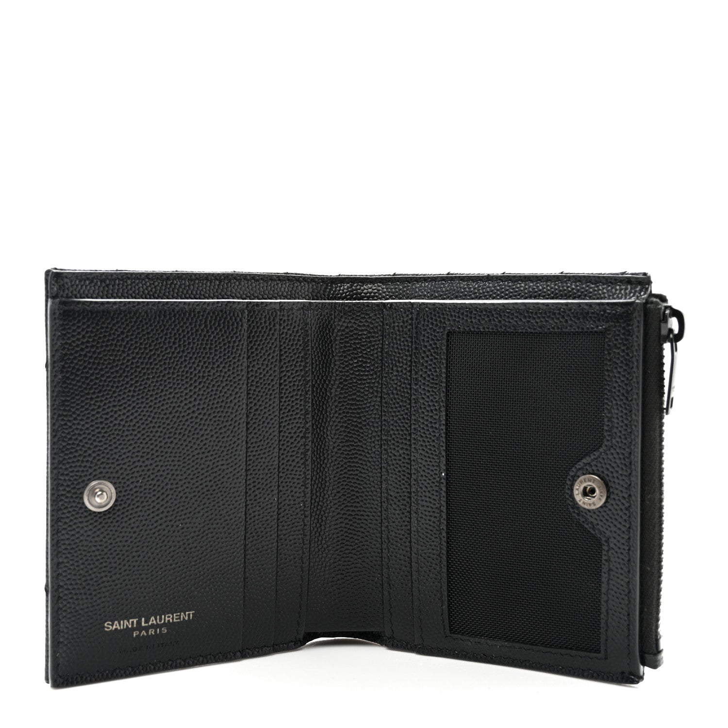 Saint Laurent Grain De Poudre Matelasse Chevron Monogram Zipped Card Case Black 5 of 9