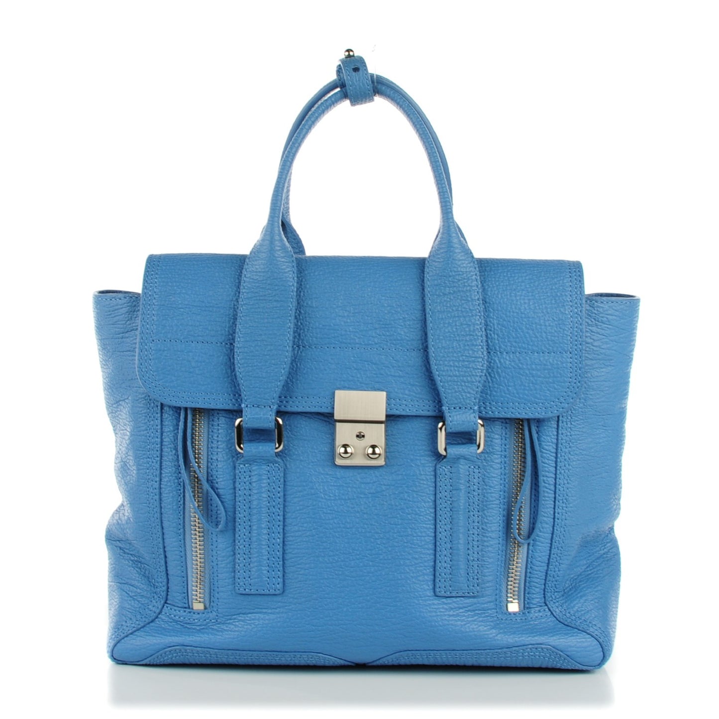 3.1 Textured Calfskin Medium Pashli Satchel Light Blue
