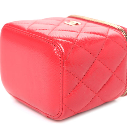 Chanel Caviar Quilted Mini Vanity Case With Chain Red 10 of 10