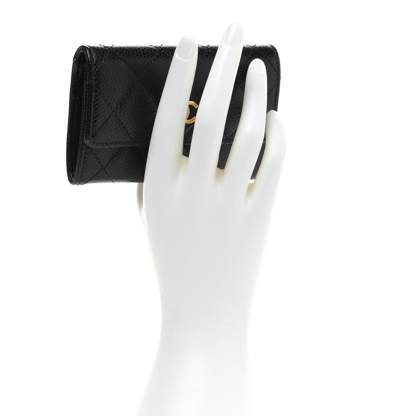 Caviar Quilted Flap Card Holder Black