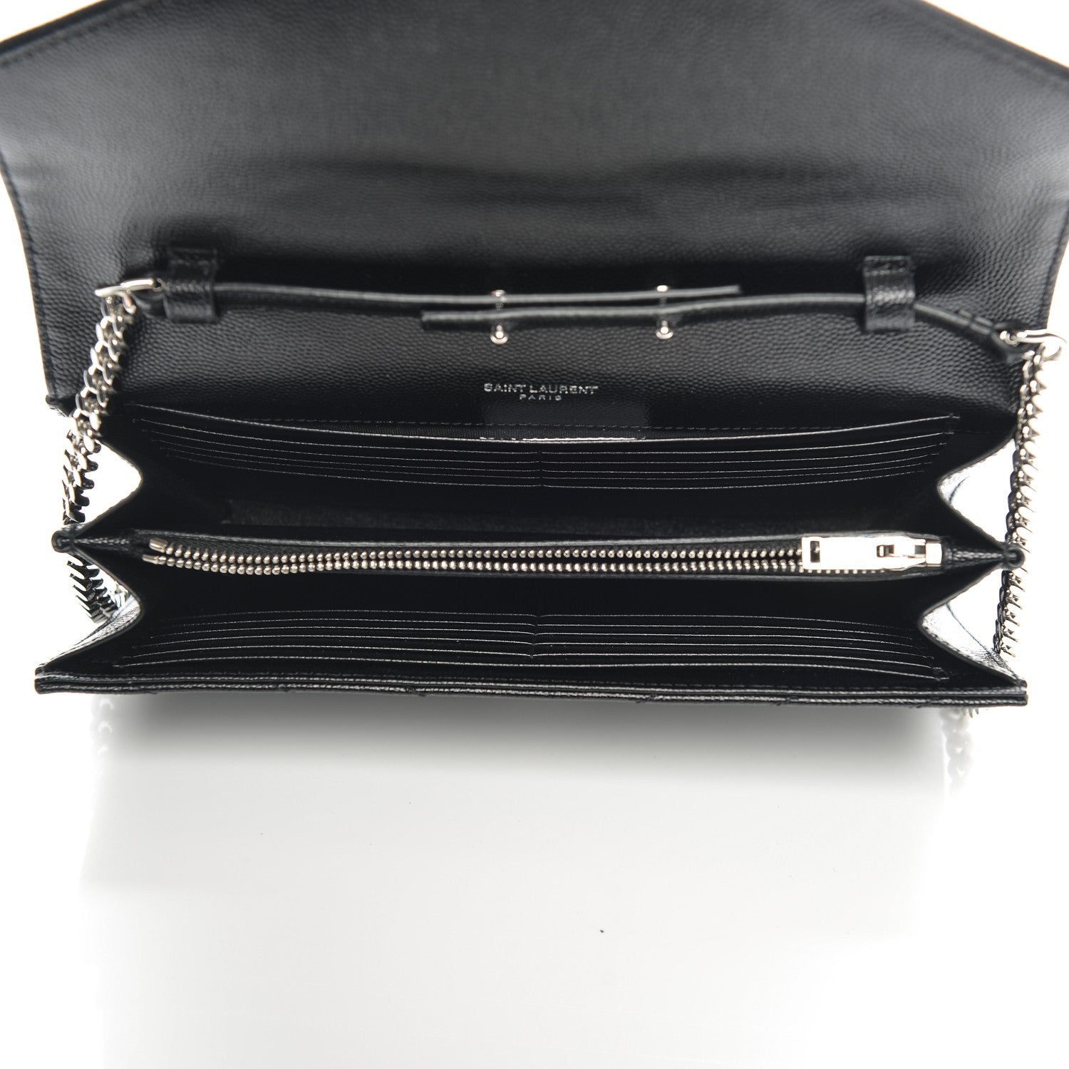 Saint Laurent Grain De Poudre Matelasse Chevron Medium Monogram Chain Wallet Black 12 of 14