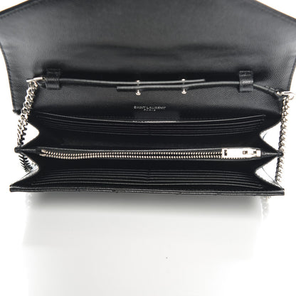 Saint Laurent Grain De Poudre Matelasse Chevron Medium Monogram Chain Wallet Black 12 of 14