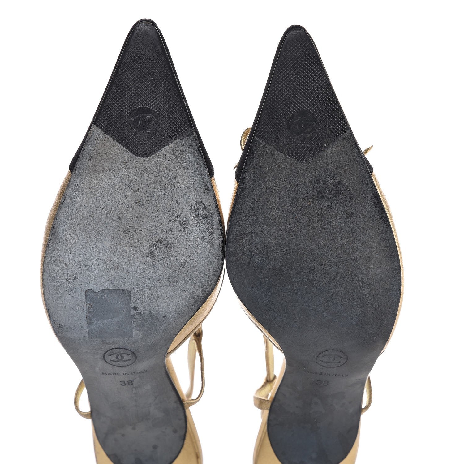 Chanel Metallic Lambskin Satin Slingback Pumps 38 Gold 8 of 17
