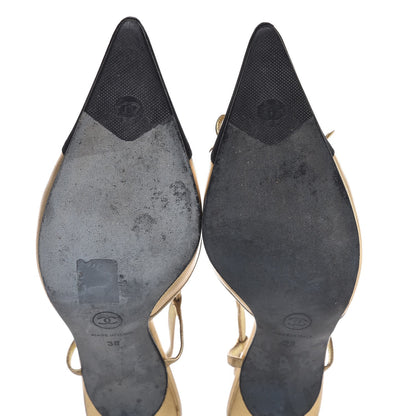 Chanel Metallic Lambskin Satin Slingback Pumps 38 Gold 8 of 17