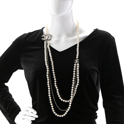 Chanel Pearl Lambskin Crystal CC Vintage Allure Necklace Gold Black 2 of 5