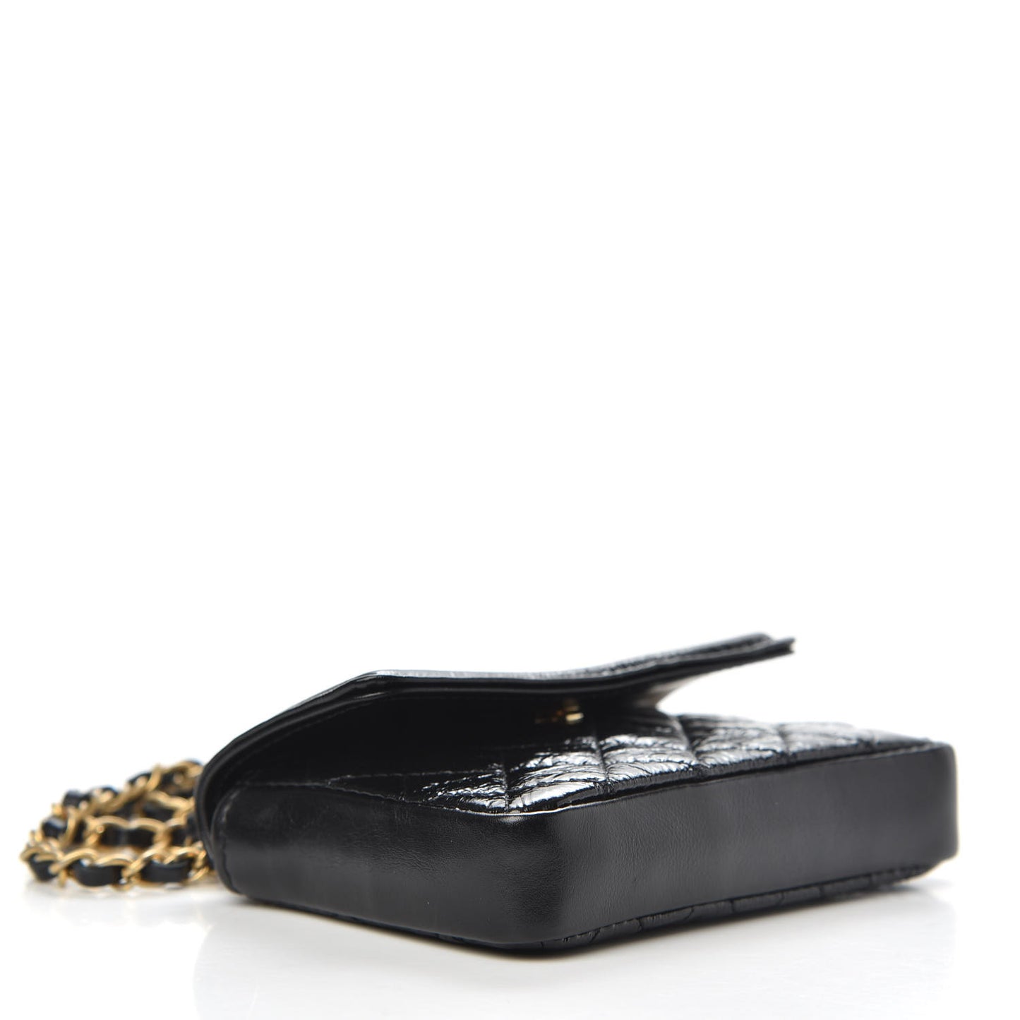 Shiny Aged Calfskin Quilted Waist Belt Bag Black