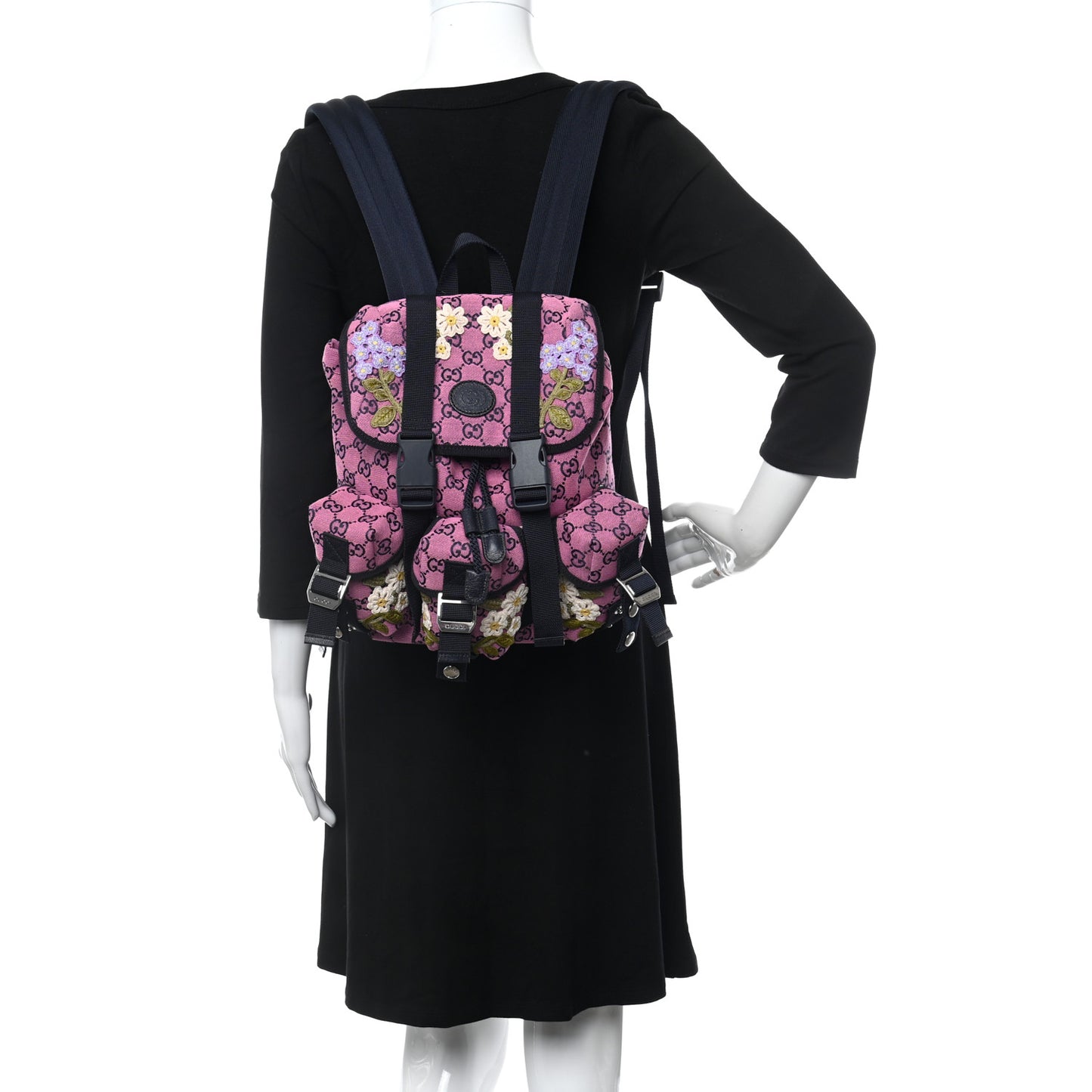 Monogram Multicolor Floral Embroidered Large Retro Interlocking G Three Pocket Backpack Pink Blue Multicolor