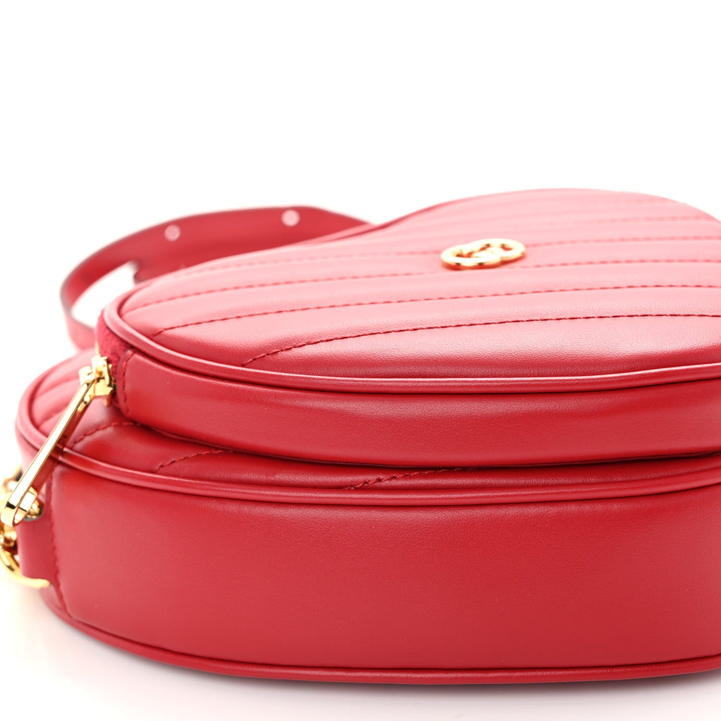 Calfskin Matelasse Diagonal Mini Interlocking G Heart Shoulder Bag Hibiscus Red