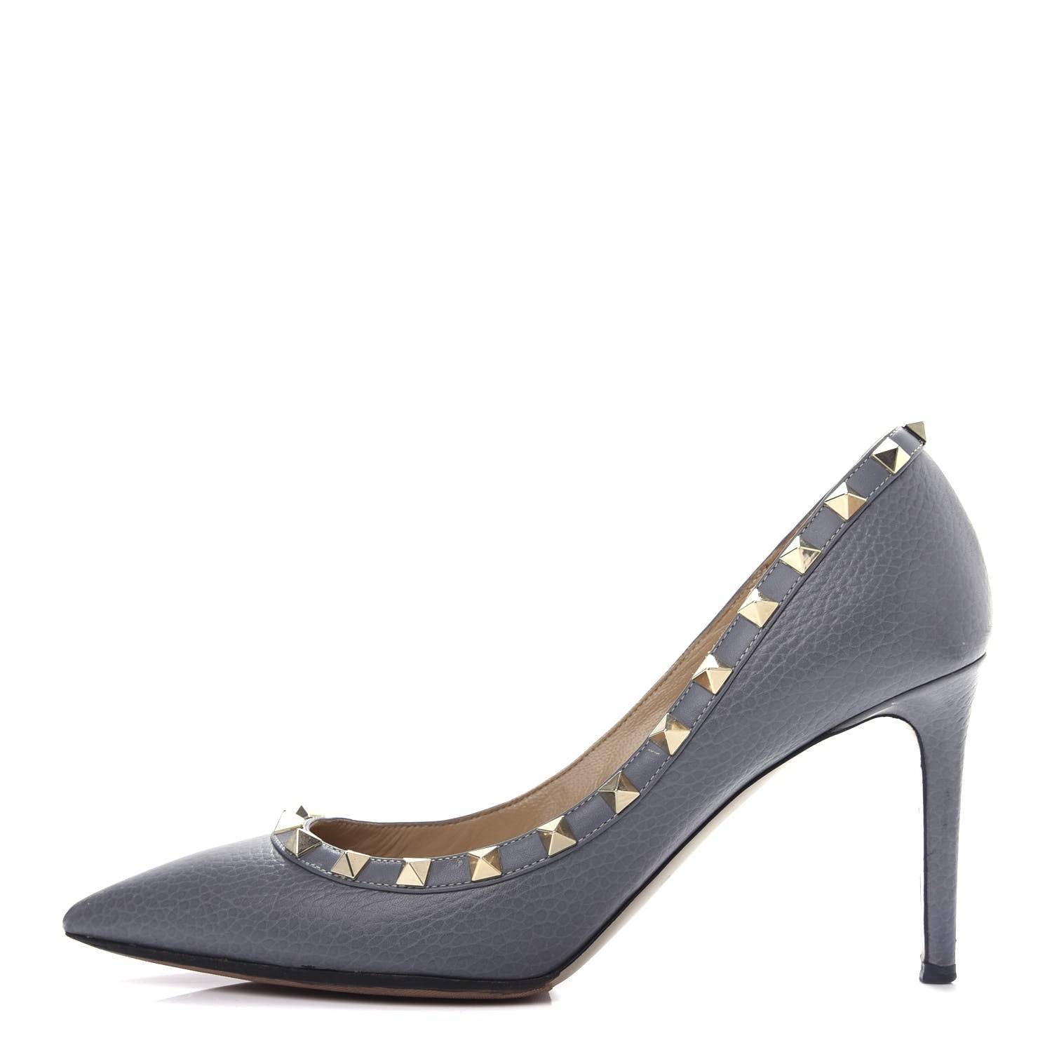 Valentino Garavani Pebbled Calfskin Rockstud 85mm Pumps 37.5 Light Stone 1 of 9