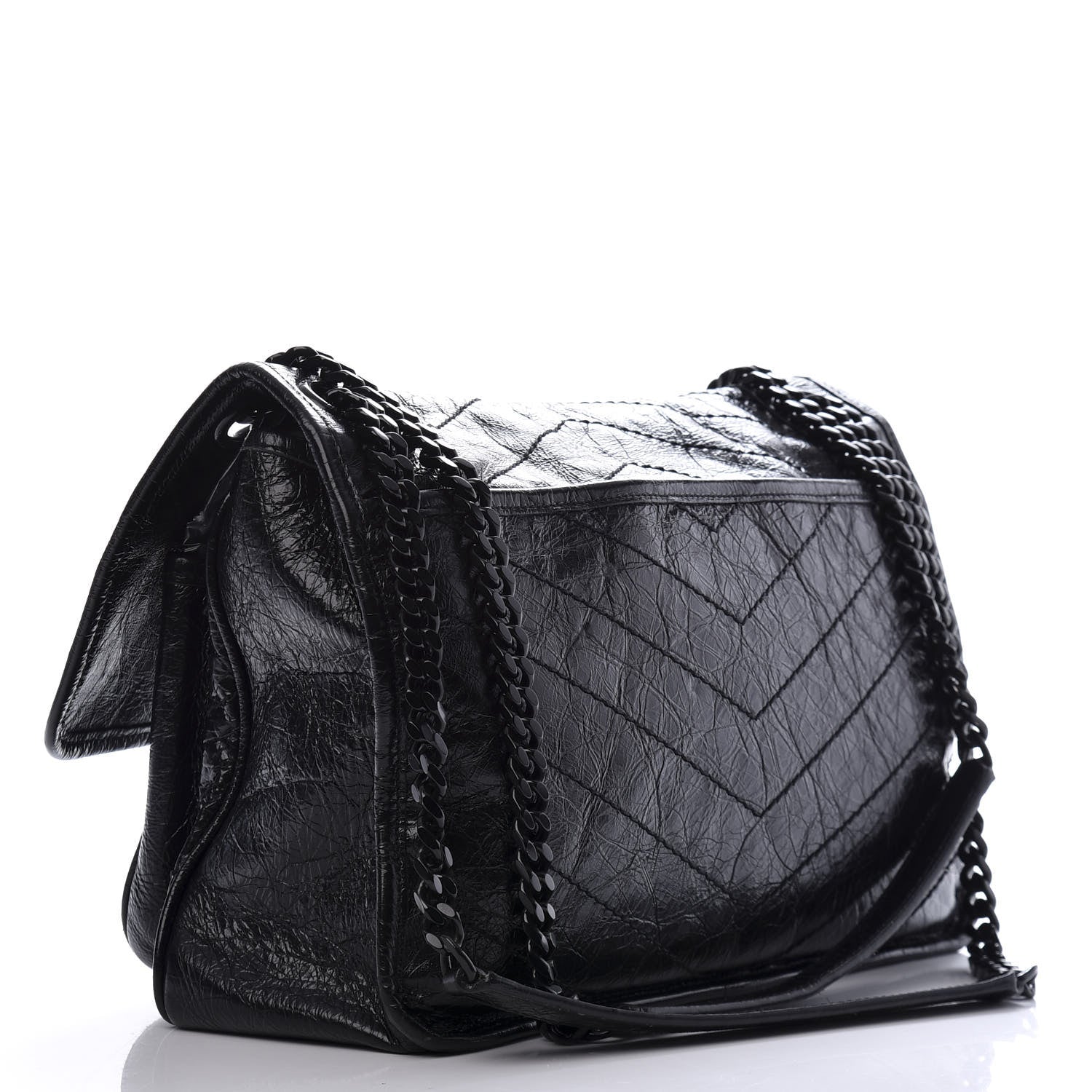 Saint Laurent Crinkled Calfskin Matelasse Monogram Medium Niki Chain Satchel Black 3 of 10