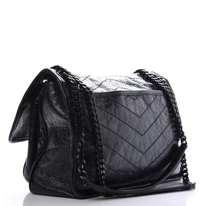 Saint Laurent Crinkled Calfskin Matelasse Monogram Medium Niki Chain Satchel Black 3 of 10