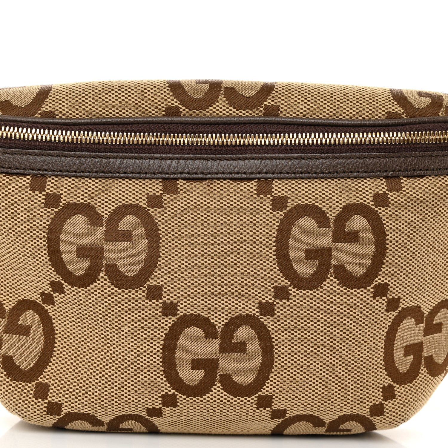 Gucci Monogram Jumbo GG Textured Dollar Calfskin Web Belt Bag Camel Ebony New Acero 8 of 10