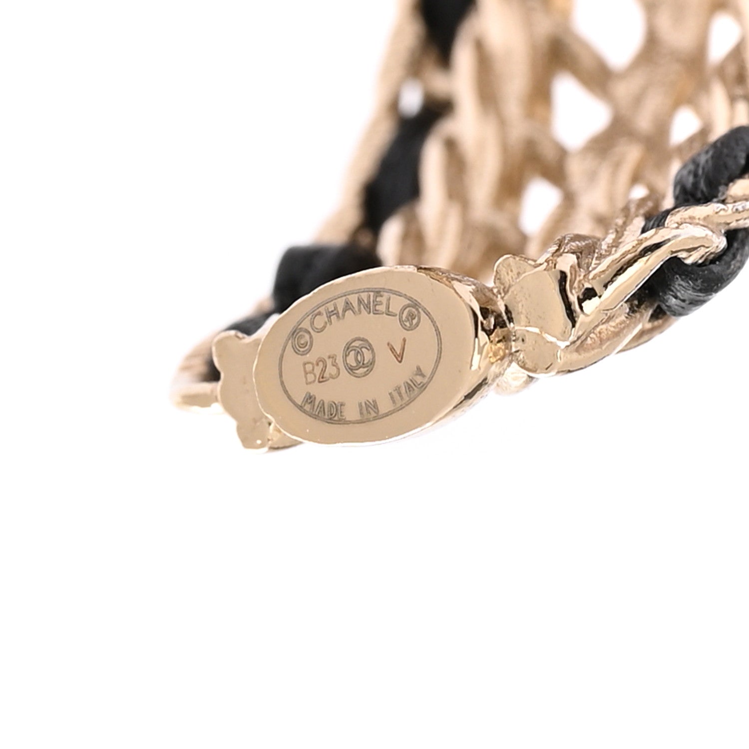 Chanel Crystal Lambskin CC Double Chain Hoop Earrings Gold Black 4 of 5