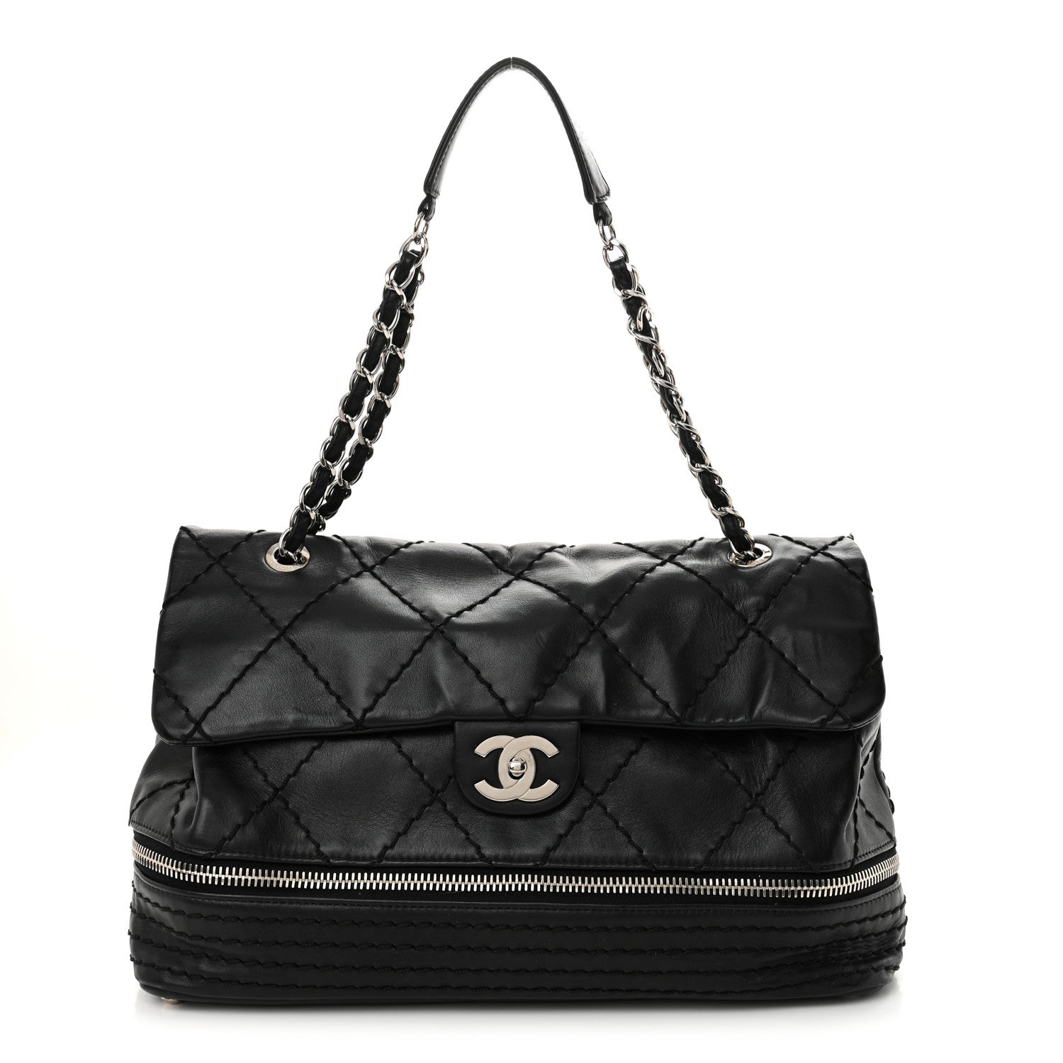 Chanel Calfskin Stitched Large Expandable Flap Bag Black 1 of 11