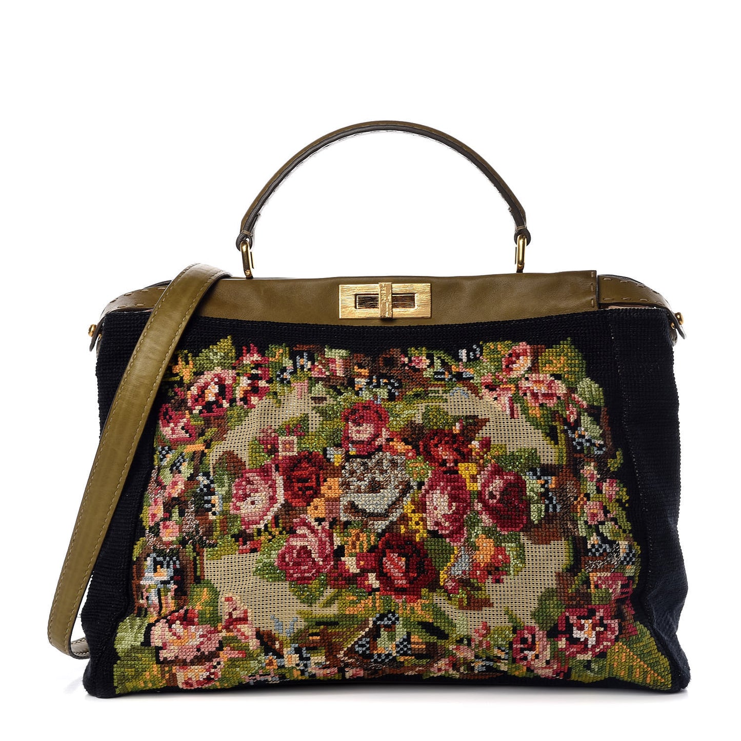 Canvas Embroidered Large Peekaboo Iconic Satchel Black Multicolor Muschio
