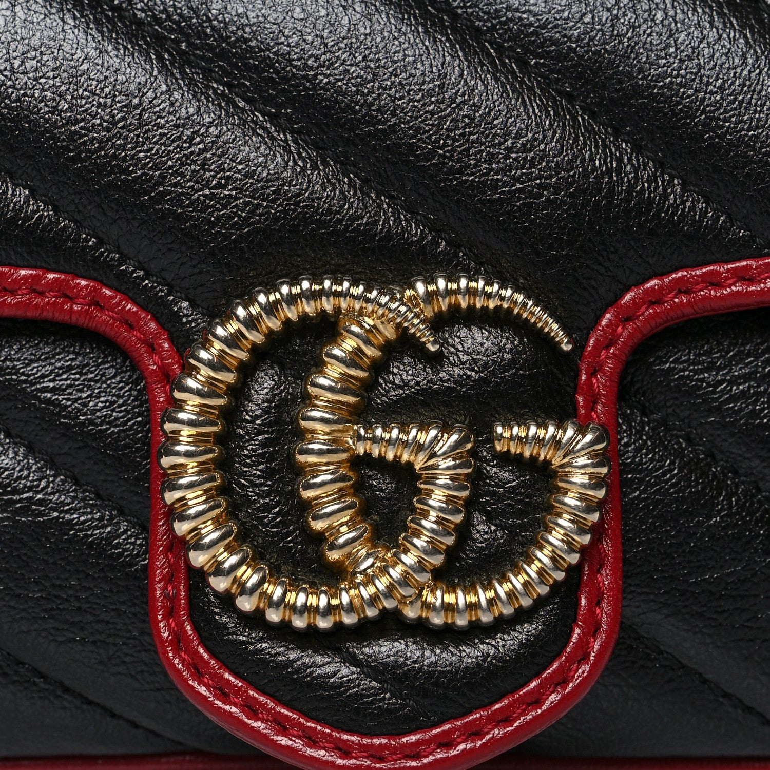 Gucci Vintage Effect Calfskin Matelasse Diagonal Super Mini Torchon GG Marmont Shoulder Bag Black Romantic Cherry 8 of 10