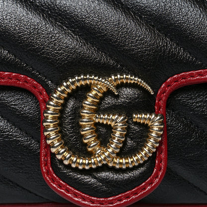 Gucci Vintage Effect Calfskin Matelasse Diagonal Super Mini Torchon GG Marmont Shoulder Bag Black Romantic Cherry 8 of 10