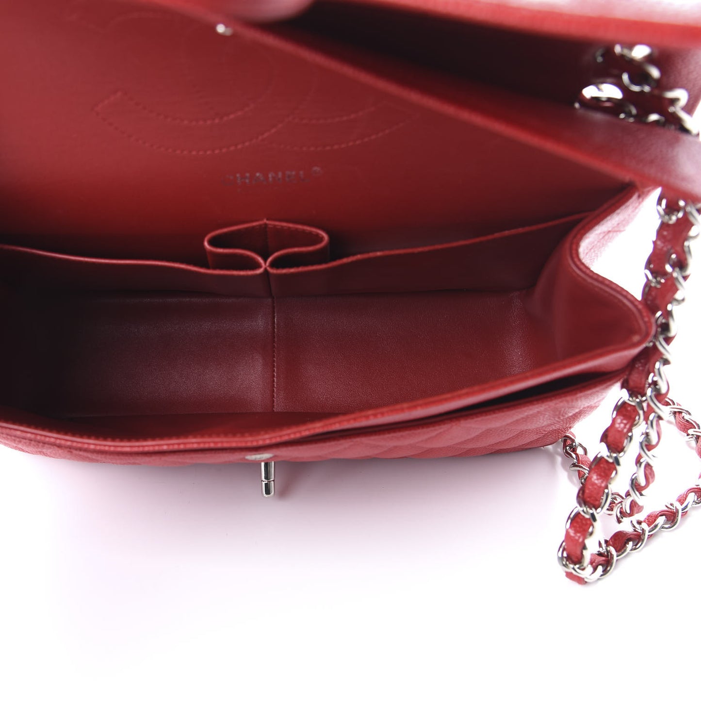 Caviar Quilted Jumbo Double Flap Red